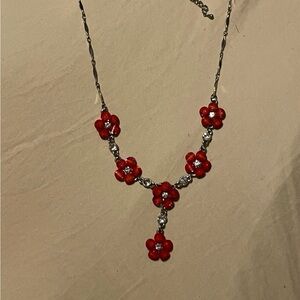 Red Flower Pendant Necklace - Women Jewelry